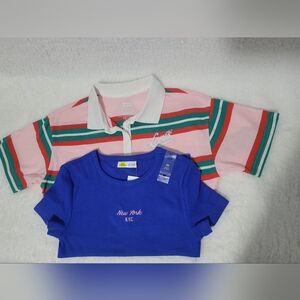 Bundle- Levi's Pink Striped Polo And NEW YORK logo Blue Tee Size M